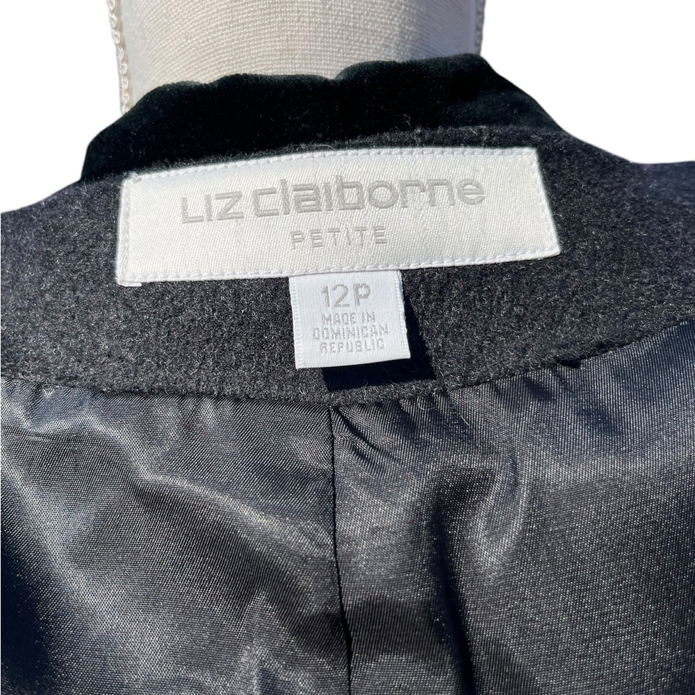 Liz Claiborne 100% Wool Long Coat Petite 12P Velvet Trim Double Breasted - Picture 4 of 17